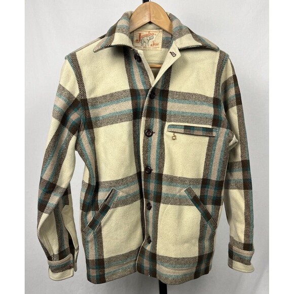Vintage 50s Flannel Wool Plaid Jacket Small Merrill Woolen Mill USA Made Utility - Picture 1 of 6